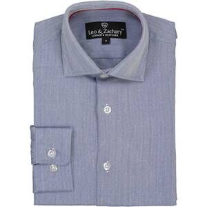 NEW LEO & ZACHARY boys' herringbone long sleeve dress shirt in blue